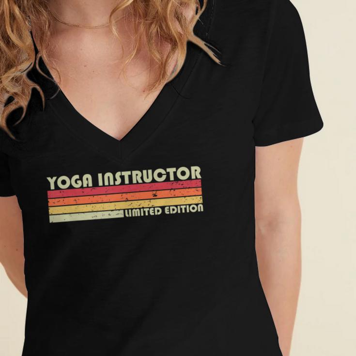 Personal Christmas Retro Vintage Graduation Yoga Instructor Job Title Profession Birthday Worker Women's Jersey Short Sleeve Deep V-Neck Tshirt