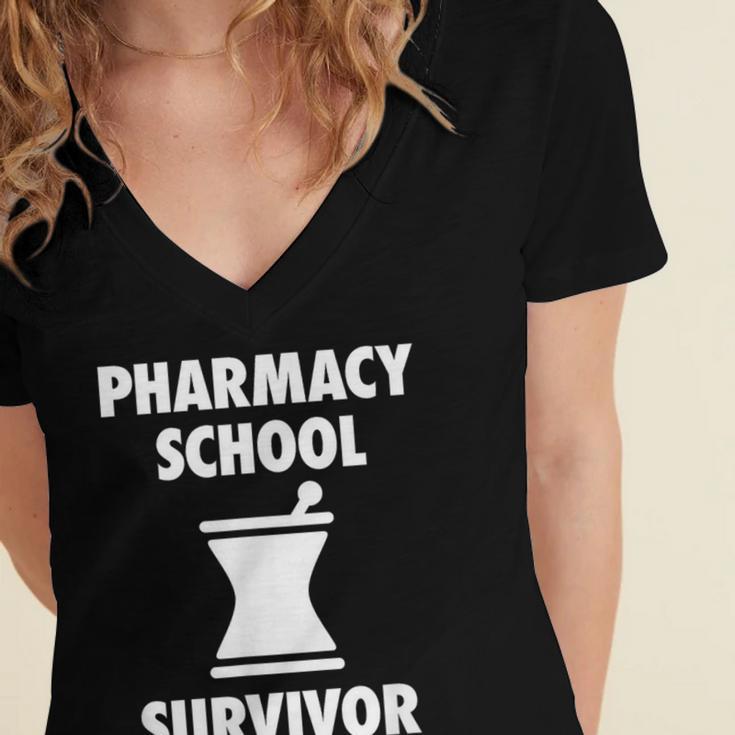 Pharmacy School Survivor PharmD Graduation T-Shirt Women's Jersey Short Sleeve Deep V-Neck Tshirt