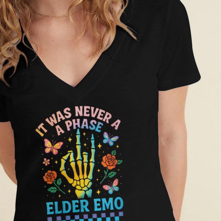 It Was Never A Phase Elder Emo Nostalgia Women's Jersey Short Sleeve Deep V-Neck Tshirt