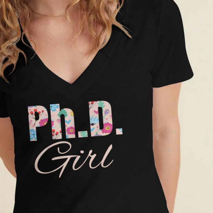 PhD Girl Doctorate Degree Graduation Women Her Psychology Women's Jersey Short Sleeve Deep V-Neck Tshirt