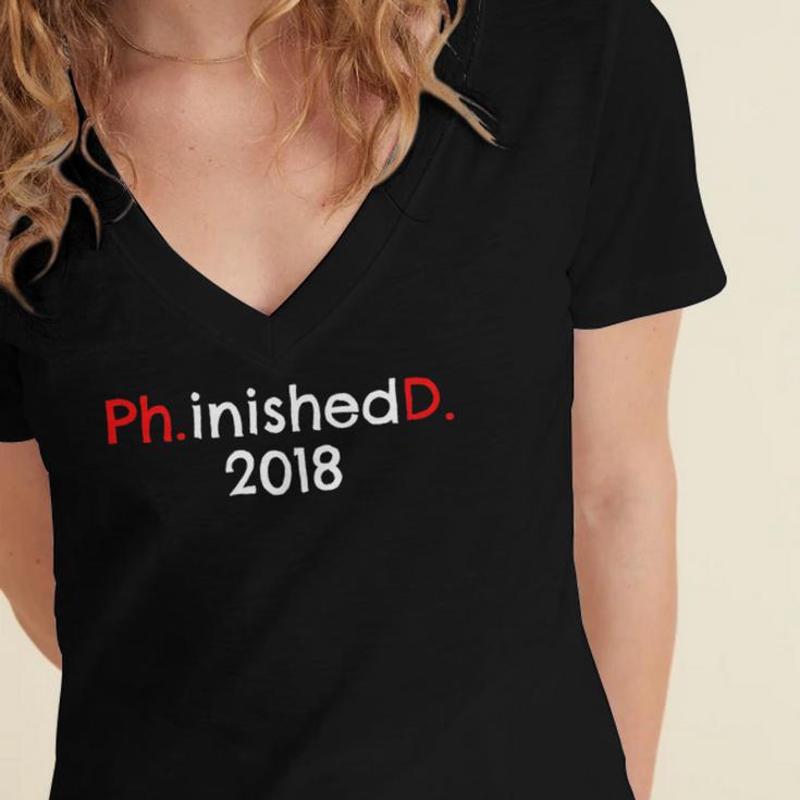 PhD Graduation PhinisheD Finished 2018 Tshirt Women's Jersey Short Sleeve Deep V-Neck Tshirt