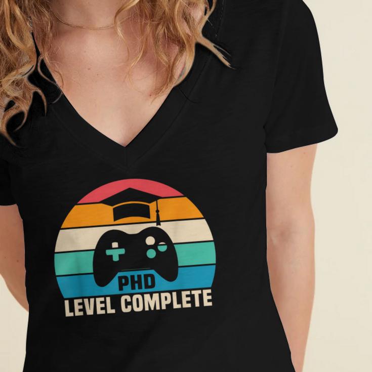 PhD Level Complete Graduation Doctorate In Philosophy Women's Jersey Short Sleeve Deep V-Neck Tshirt