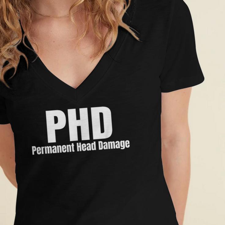 PHD Permanent Head Damage Doctoral Degree PHD Graduation Women's Jersey Short Sleeve Deep V-Neck Tshirt