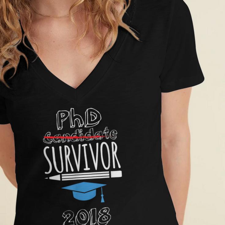 PhD Survivor 2018 Tshirt For PhD Graduates Graduation Gift Women's Jersey Short Sleeve Deep V-Neck Tshirt