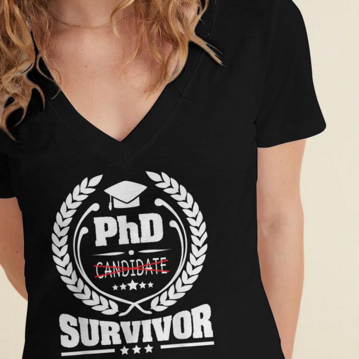 PhD Survivor Doctorate Graduate Shirt Graduation Women's Jersey Short Sleeve Deep V-Neck Tshirt