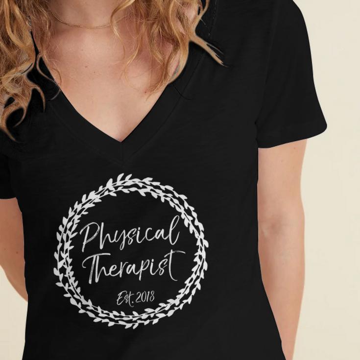 Physical Therapist Est 2018 Shirt Therapy Graduation Women's Jersey Short Sleeve Deep V-Neck Tshirt
