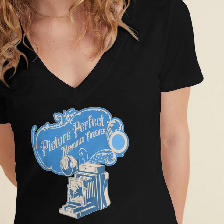 Picture Perfect Memories Forever Vintage Camera Nostalgia Women's Jersey Short Sleeve Deep V-Neck Tshirt