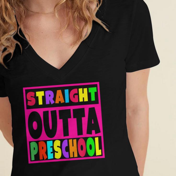 Pink STRAIGHT OUTTA Preschool PRE-K Graduation Women's Jersey Short Sleeve Deep V-Neck Tshirt