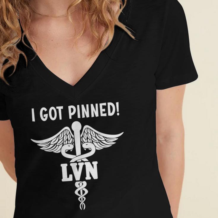 I Got Pinned LVN Nursing School Graduation Pinning Ceremony Women's Jersey Short Sleeve Deep V-Neck Tshirt