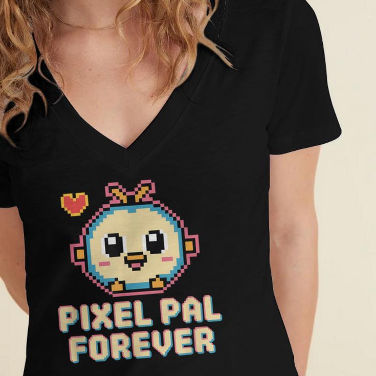 Pixel Art Pet Y2K Retro Vintage Digital Nostalgia Y2K Tech Women's Jersey Short Sleeve Deep V-Neck Tshirt
