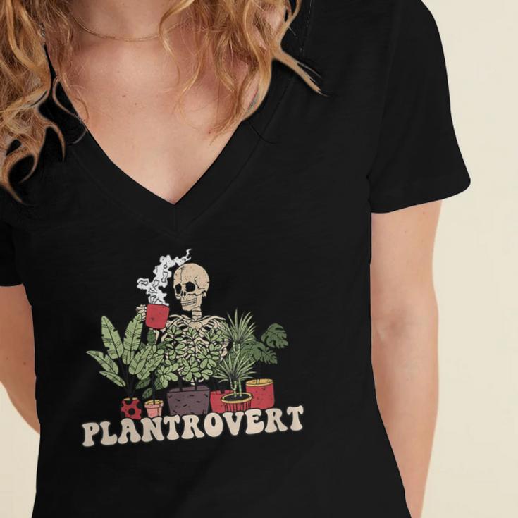 Plant Coffee Love Plantrovert Gardening Introvert Mom Women's Jersey Short Sleeve Deep V-Neck Tshirt