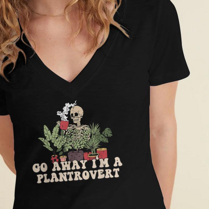 Plant Coffee Lover Plantrovert Gardening Introvert Women's Jersey Short Sleeve Deep V-Neck Tshirt Plant Coffee Lover Plantrovert Gardening Introvert Women's Jersey Short Sleeve Deep V-Neck Tshirt
