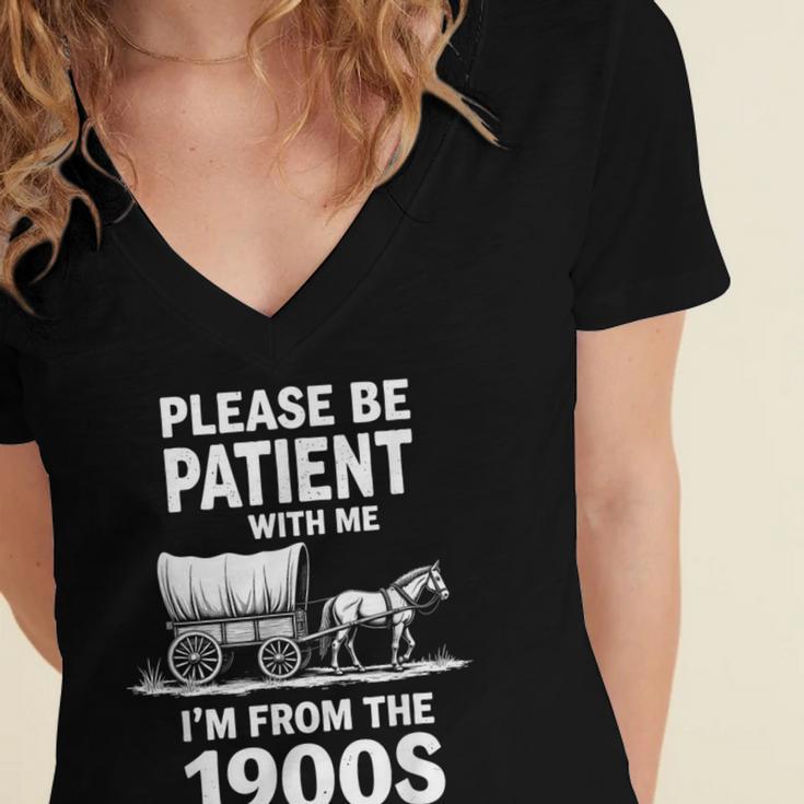 Playful Slow Pace Please Be Patient I'm From The 1900s Women's Jersey Short Sleeve Deep V-Neck Tshirt Playful Slow Pace Please Be Patient I'm From The 1900s Women's Jersey Short Sleeve Deep V-Neck Tshirt