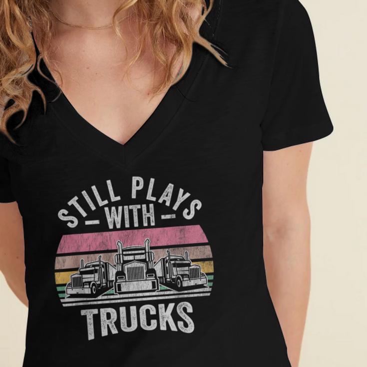 Still Plays With Trucks Nostalgia Classic Women's Jersey Short Sleeve Deep V-Neck Tshirt Still Plays With Trucks Nostalgia Classic Women's Jersey Short Sleeve Deep V-Neck Tshirt