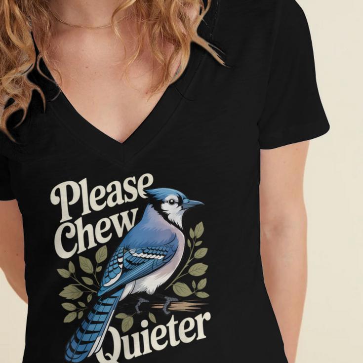 Please Chew Quieter Introvert Christmas Bird Watcher Women's Jersey Short Sleeve Deep V-Neck Tshirt