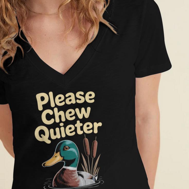 Please Chew Quieter Introvert Duck Lover Women's Jersey Short Sleeve Deep V-Neck Tshirt Please Chew Quieter Introvert Duck Lover Women's Jersey Short Sleeve Deep V-Neck Tshirt