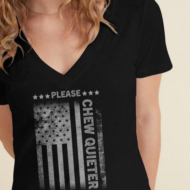 Please Chew Quieter Introvert USA Flag Vintage Women's Jersey Short Sleeve Deep V-Neck Tshirt Please Chew Quieter Introvert USA Flag Vintage Women's Jersey Short Sleeve Deep V-Neck Tshirt