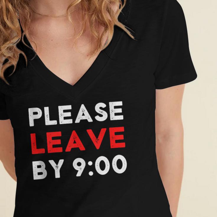 Please Leave By 9 Introvert Party Anti-Social Birthday Women's Jersey Short Sleeve Deep V-Neck Tshirt