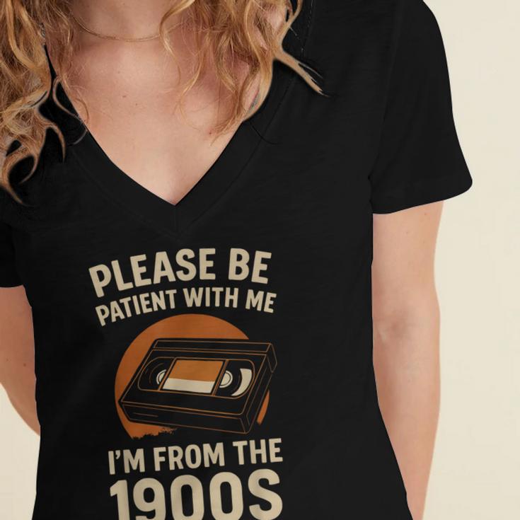 Please Be Patient I'm From The 1900s – Vintage Tape Women's Jersey Short Sleeve Deep V-Neck Tshirt