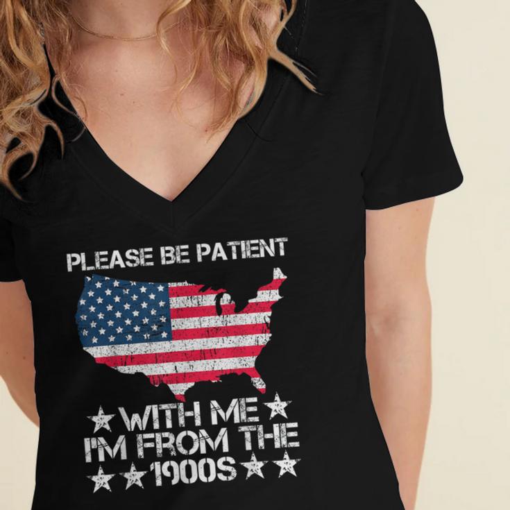Please Be Patient With Me I'm From The 1900s American Flag Women's Jersey Short Sleeve Deep V-Neck Tshirt