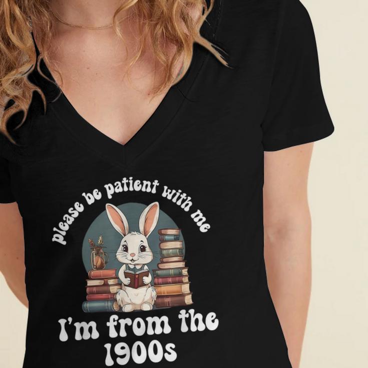Please Be Patient With Me I'm From The 1900s Bunny 90s Women's Jersey Short Sleeve Deep V-Neck Tshirt