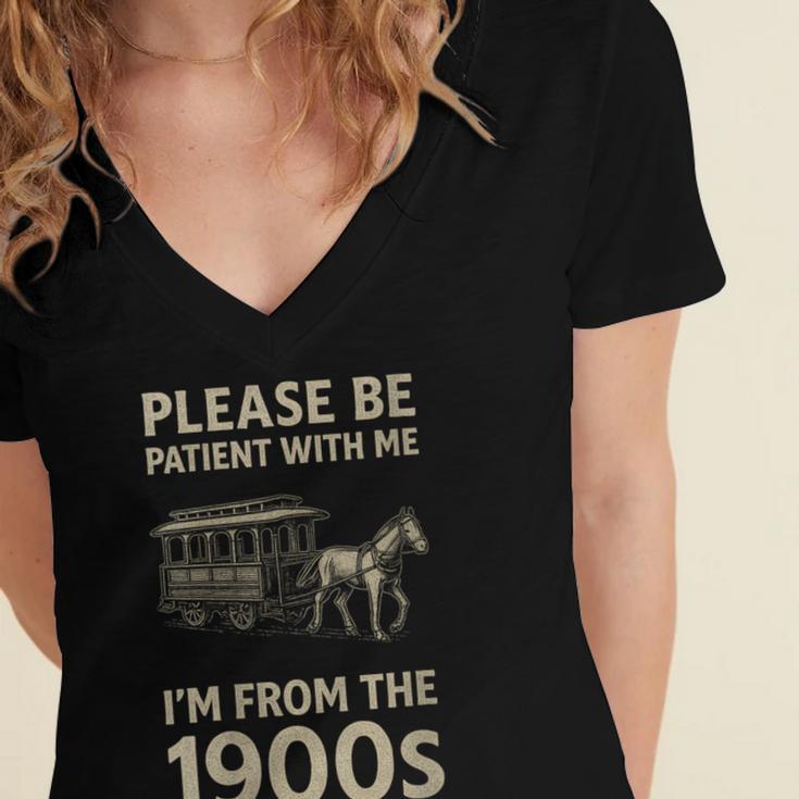 Please Be Patient With Me I'm From The 1900s Horse Carriage Women's Jersey Short Sleeve Deep V-Neck Tshirt