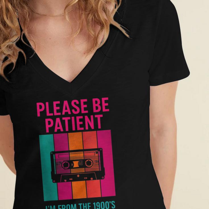 Please Be Patient I'm From The 1900s Retro Cassette Tape Women's Jersey Short Sleeve Deep V-Neck Tshirt