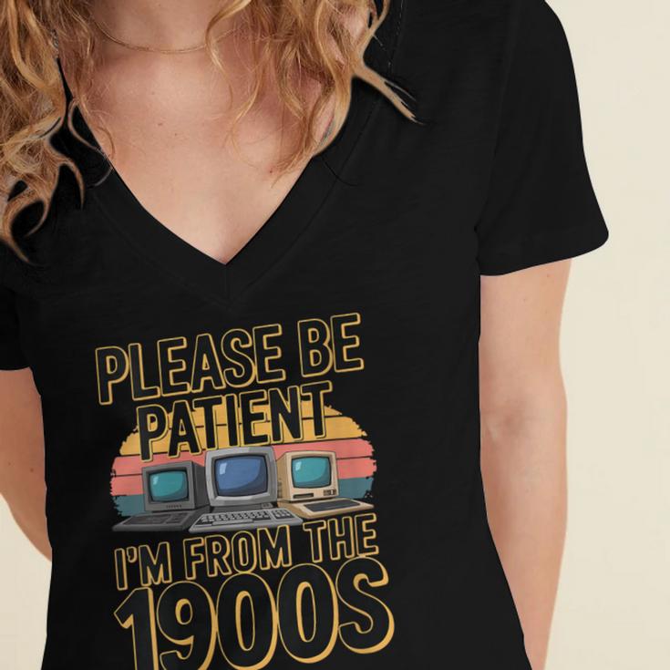 Please Be Patient I'm From The 1900s Retro Computer Women's Jersey Short Sleeve Deep V-Neck Tshirt