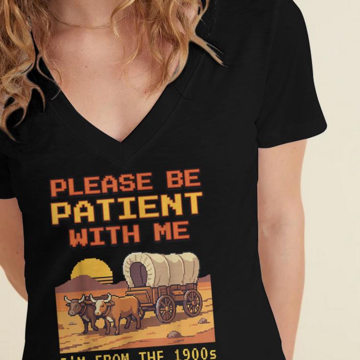 Please Be Patient I'm From The 1900s Retro Pixel Art Women's Jersey Short Sleeve Deep V-Neck Tshirt
