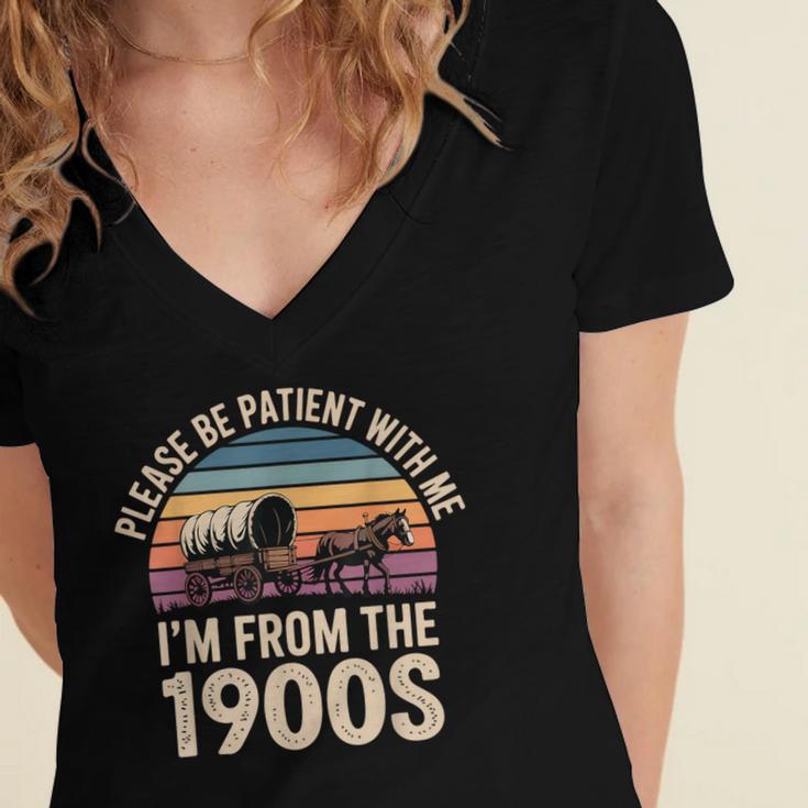 Please Be Patient With My I'm From The 1900s Retro Vintage Women's Jersey Short Sleeve Deep V-Neck Tshirt