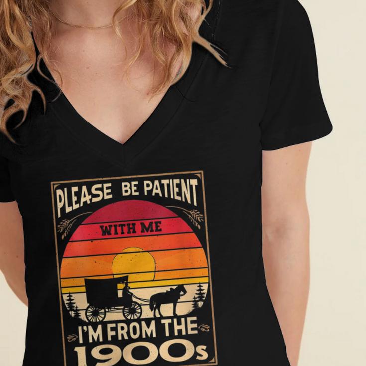 Please Be Patient I'm From The 1900s Sunset Vintage Wagon Women's Jersey Short Sleeve Deep V-Neck Tshirt