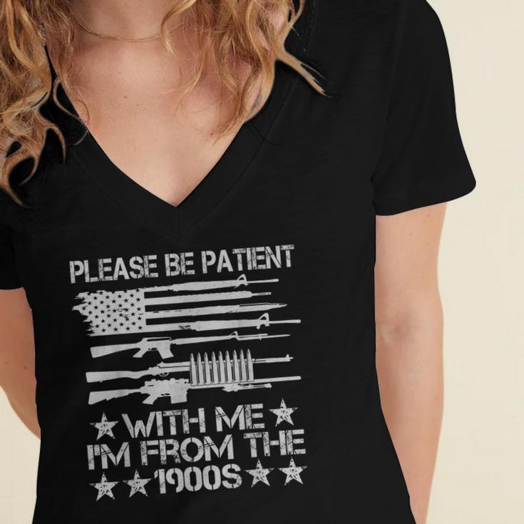 Please Be Patient With Me I'm From The 1900s USA Flag Guns Women's Jersey Short Sleeve Deep V-Neck Tshirt