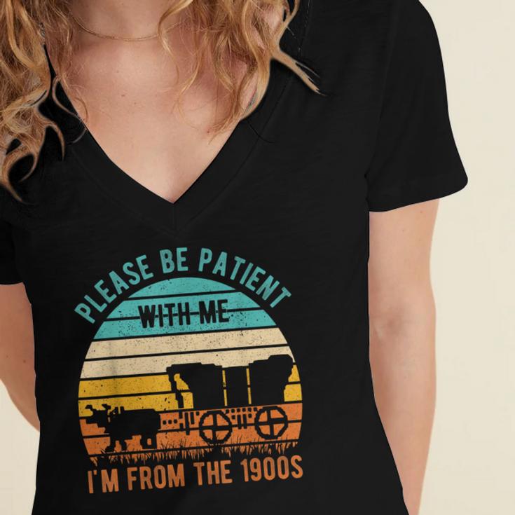 PLEASE BE PATIENT I'M FROM THE 1900s Vintage 1900s 90s Women's Jersey Short Sleeve Deep V-Neck Tshirt