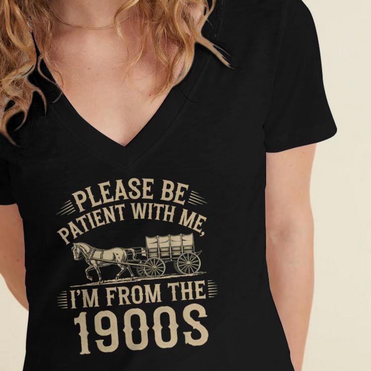 Please Be Patient With Me I'm From The 1900s Vintage Horse Women's Jersey Short Sleeve Deep V-Neck Tshirt