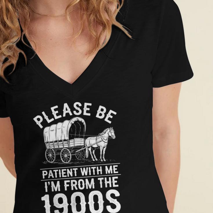 Please Be Patient I'm From The 1900s Vintage Humor 90s Kids Women's Jersey Short Sleeve Deep V-Neck Tshirt