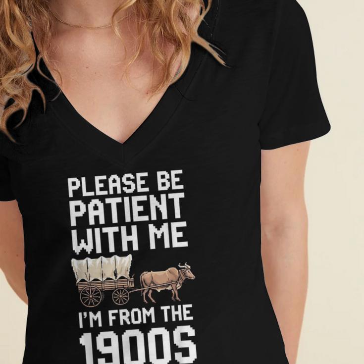 Please Be Patient With Me I'm From The 1900s Vintage Retro Women's Jersey Short Sleeve Deep V-Neck Tshirt