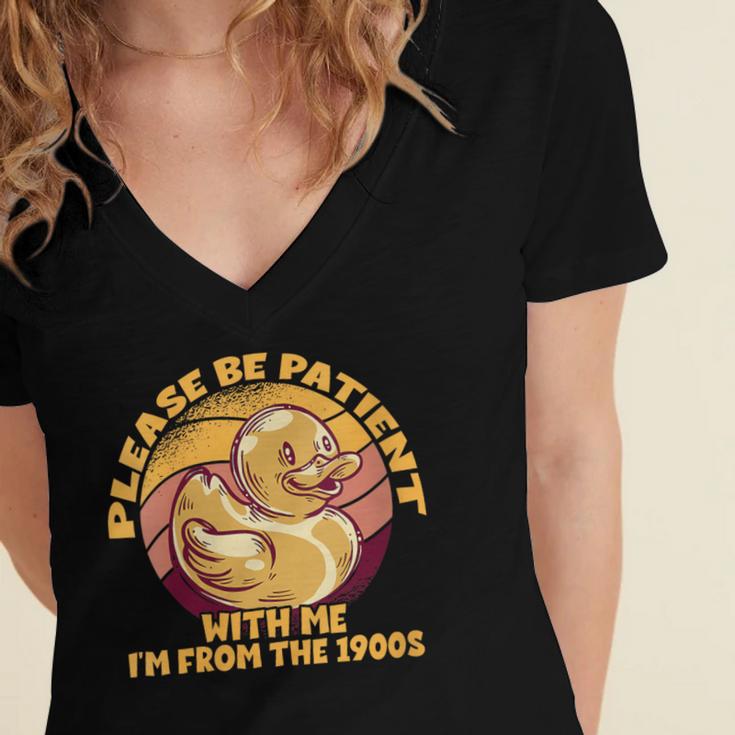 Please Be Patient I'm From The 1900s Vintage Toy Duck Women's Jersey Short Sleeve Deep V-Neck Tshirt