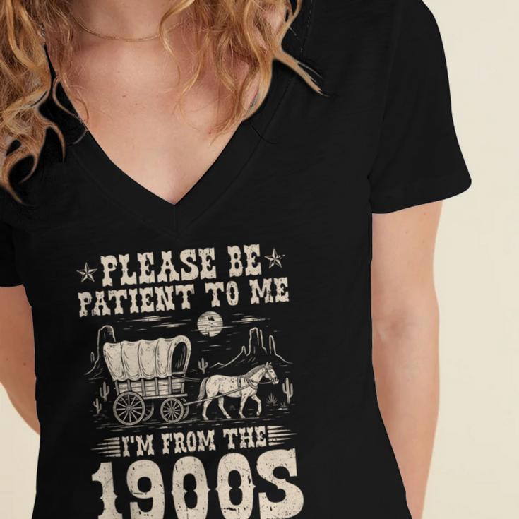 Please Be Patient To Me I'm From The 1900s Wild West Vintage Women's Jersey Short Sleeve Deep V-Neck Tshirt Please Be Patient To Me I'm From The 1900s Wild West Vintage Women's Jersey Short Sleeve Deep V-Neck Tshirt