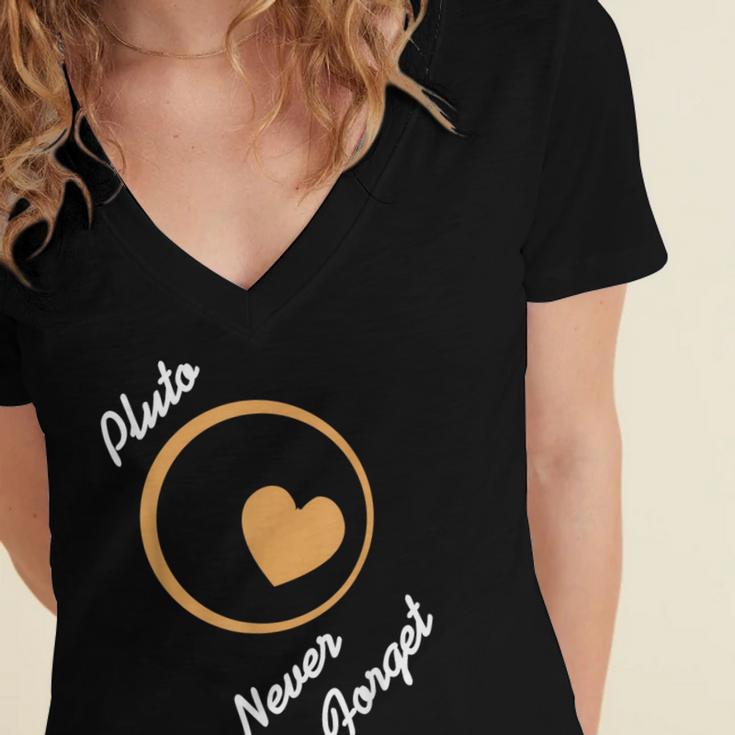 Pluto Never Forget Space Nostalgia Planetary Humor Women's Jersey Short Sleeve Deep V-Neck Tshirt