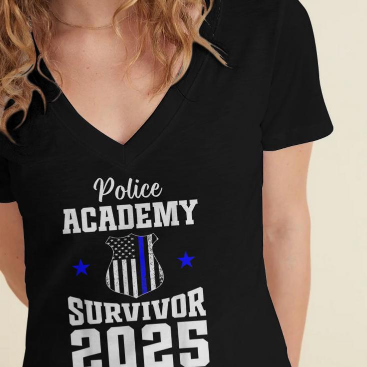 Police Academy Survivor 2025 Graduation Police School Women's Jersey Short Sleeve Deep V-Neck Tshirt