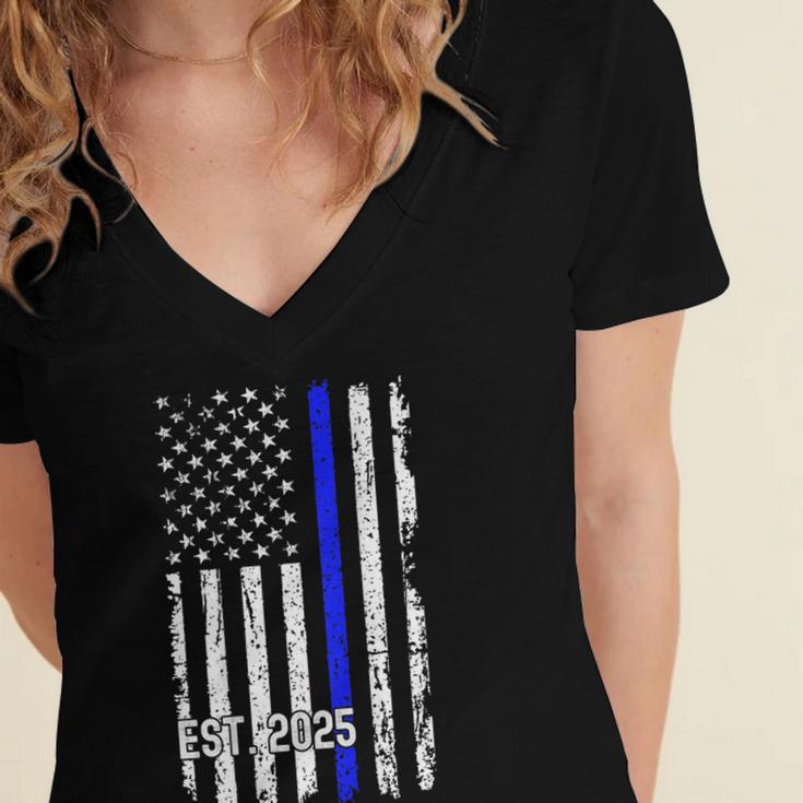 Police Graduation Est 2025 Back Print Police Academy Vintage Women's Jersey Short Sleeve Deep V-Neck Tshirt