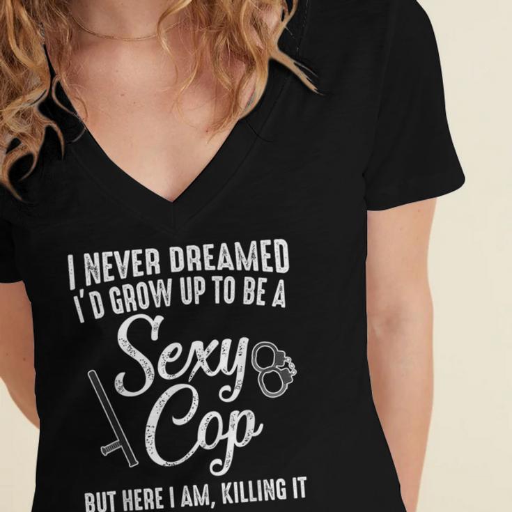 Police Officer Police Graduation Cop Birthday Women's Jersey Short Sleeve Deep V-Neck Tshirt