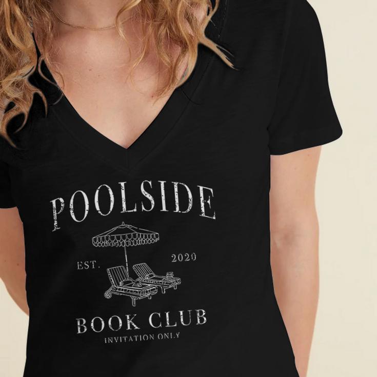 Poolside Book Club Women's Jersey Short Sleeve Deep V-Neck Tshirt