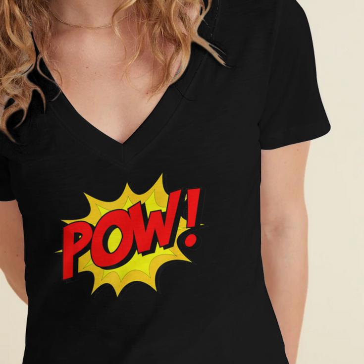 POW -Adults Kids Comic Book Cartoon Pop Art Novelty Sarcastic Women's Jersey Short Sleeve Deep V-Neck Tshirt