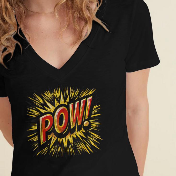 POW Comic Book Retro Artwork – Cartoon Collector Women's Jersey Short Sleeve Deep V-Neck Tshirt