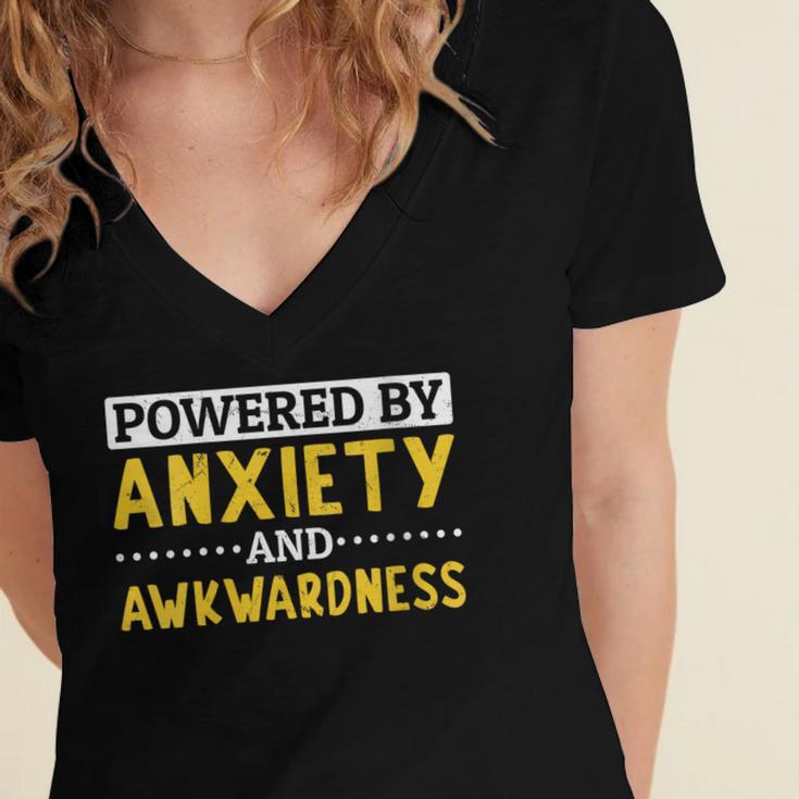 Powered By Anxiety And Awkwardness Social Anxiety Introverts Women's Jersey Short Sleeve Deep V-Neck Tshirt Powered By Anxiety And Awkwardness Social Anxiety Introverts Women's Jersey Short Sleeve Deep V-Neck Tshirt