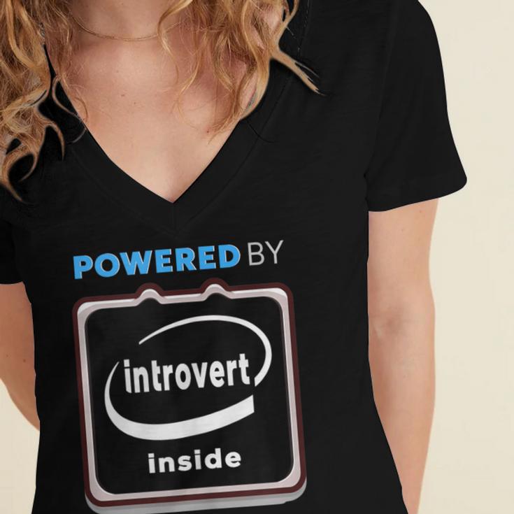 Powered By Introvert Inside Embrace Your Quiet Strength Women's Jersey Short Sleeve Deep V-Neck Tshirt