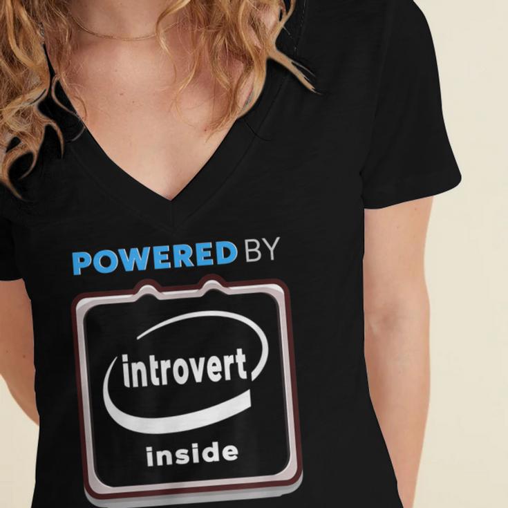 Powered By Introvert Inside Embrace Your Quiet Strength Women's Jersey Short Sleeve Deep V-Neck Tshirt