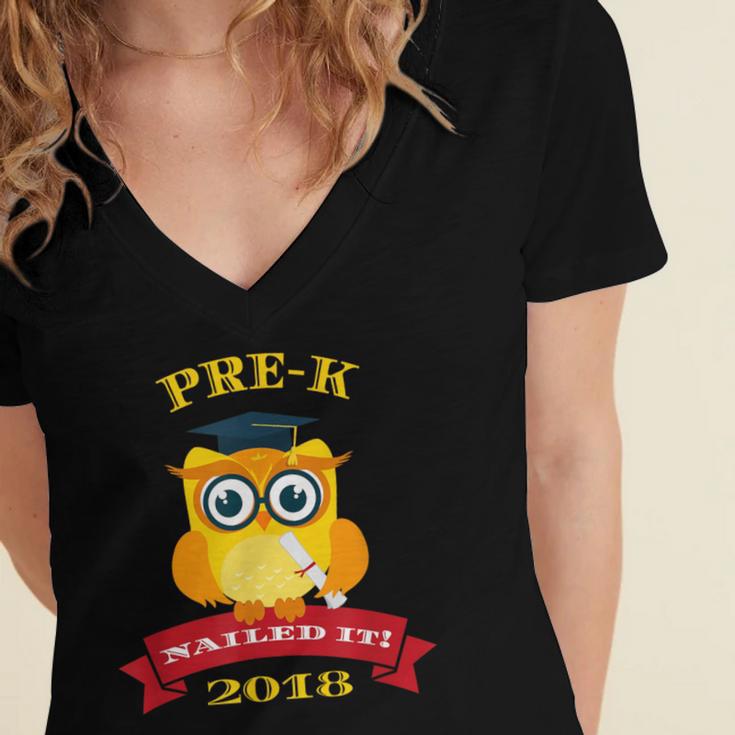 Pre-K Graduation 2018 Cute Owl Women's Jersey Short Sleeve Deep V-Neck Tshirt