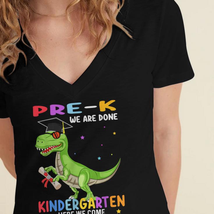 Pre k Graduation We Are Done Class 2023 Pre-k Dinosaur Boys Women's Jersey Short Sleeve Deep V-Neck Tshirt